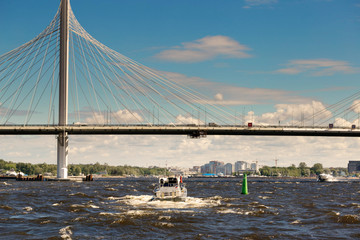 St. Petersburg, Russia - June 28, 2017: Automobile bridge over the bay in St. Petersburg.