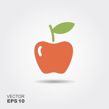 Illustration of apple flat icon with shadow