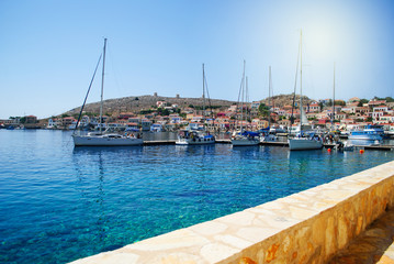 Fototapeta na wymiar Sea port on the island of Halki