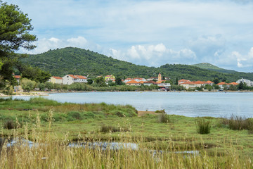 Obraz premium meadow at sea coast in mediteranian city Mrljane at island Pasman