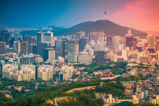 Seoul. Image of Seoul downtown during summer sunset.