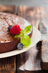 Chocolate cake brownie on gray background
