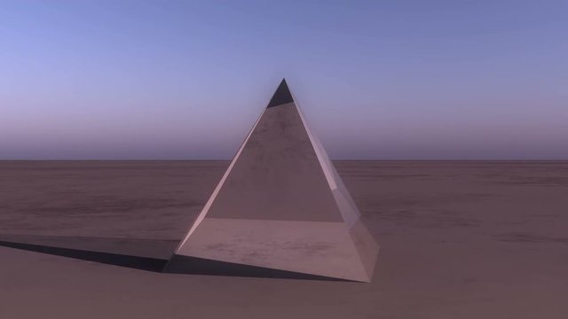 4K rotation glass pyramid from sky to ground in the wilderness,Science Fiction world.	