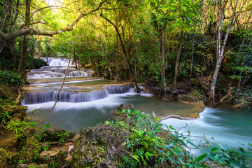 Fototapeta premium Waterfall in Thailand, called Huay or Huai mae khamin in Kanchanaburi Provience