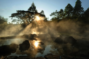 Light morning with the mist of the hot springs covered. Is a popular place to visit in the morning.