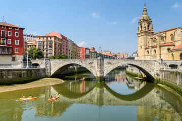 Fototapeta na wymiar Bilbao old town view on sunny day, Spain