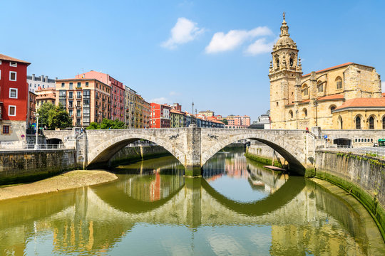 Bilbao old town view on sunny day, Spain