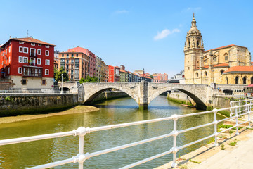 Bilbao old town view on sunny day, Spain