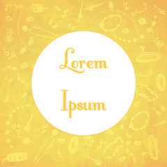 Doodle hand drawn jewelry watercolor gold background, white round frame. Infographics advertising banner poster menu template. Vector illustration.