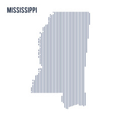 Vector abstract hatched map of State of Mississippi with vertical lines isolated on a white background.