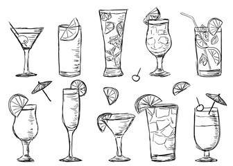 Tropical exotic cocktails, doodle style