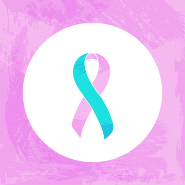 Awareness pink and blue ribbon. Twin to Twin transfusion syndrome, Birth defects, Pregnancy Loss, Sudden Infant Death Syndrome, Premature Birth. Isolated icon. Watercolor painted background.