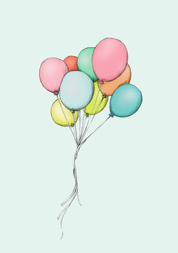 Davonfliegende, bunte Luftballons
