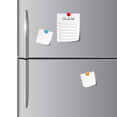 Fridge doors and empty paper note, sticker, and to do list