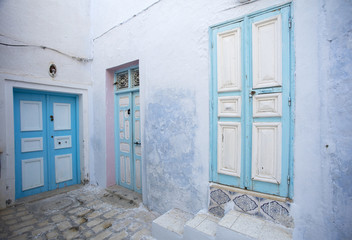 three colored doors in Tunisia