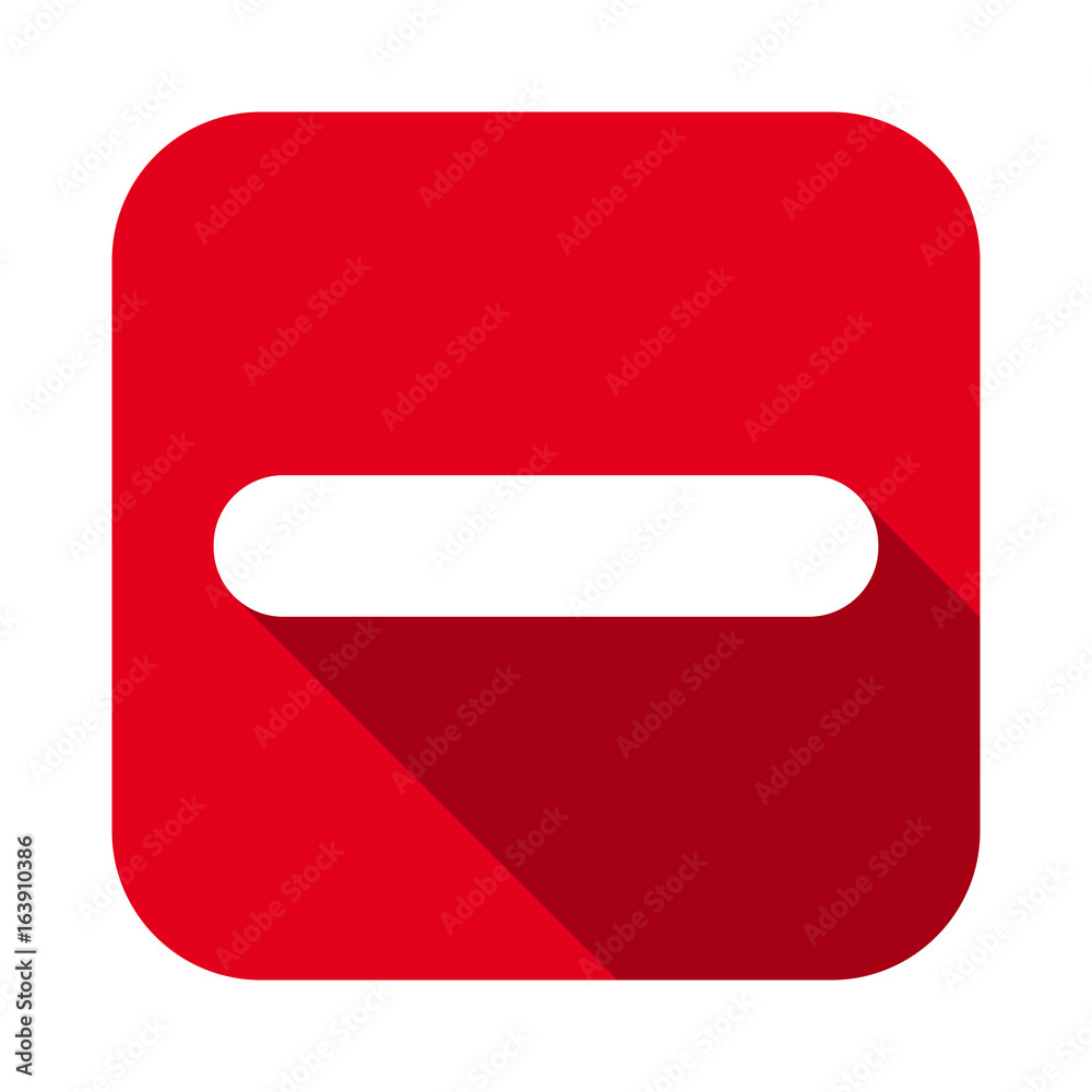 Aufkleber minus sign flat square red icon, button with long shadow. vector eps10