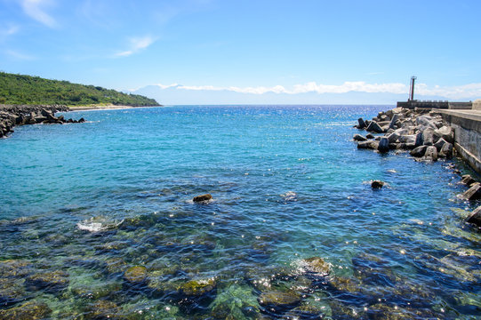 Landscape of Little Liuqiu,blue sky and white clouds
