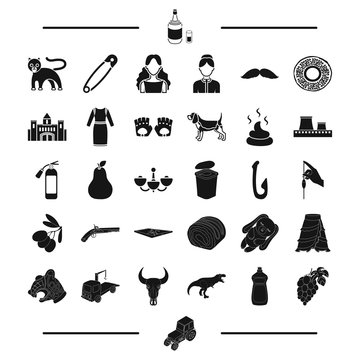 food, transportation, animal and other web icon in black style.appearance, hair, garbage icons in set collection.