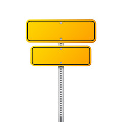 Road yellow traffic sign. Blank board with place for text.Mockup. Isolated information sign. Direction. Vector illustration.