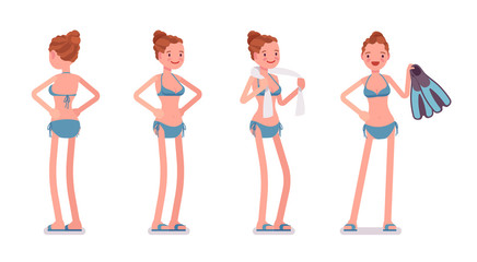 Standing young woman with towel and flippers set © andrew_rybalko