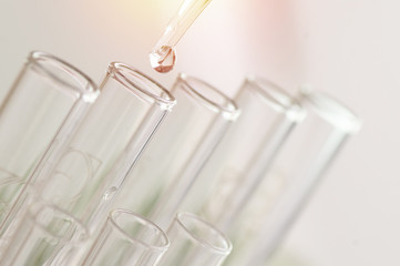 scientific experiments,  Laboratory equipment and  test tubes- science concept