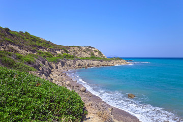 Greece,Rhodes,  coastline of Mediterranean sea .