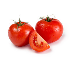 Three ripe red tomatoes isolated on white background