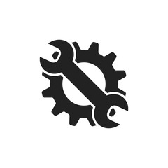 Service tools flat vector icon. Cogwheel with wrench symbol logo illustration.