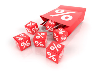 Rote Einkaufstasche mit Prozenten - 3D Illustration 