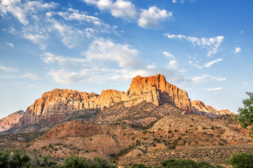 Early dusk of red rock outside Zion National Park in Utah