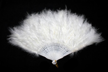 Vintage White Hand Feather Fan on Black Background © squeebcreative