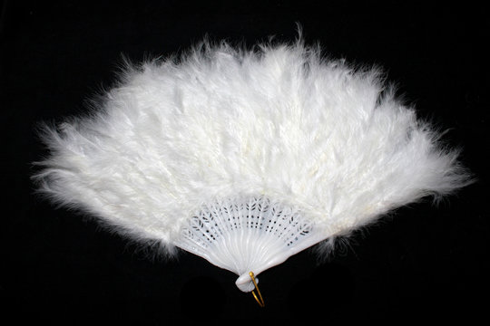 Vintage White Hand Feather Fan on Black Background