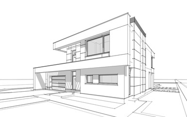3d rendering sketch of modern cozy house.