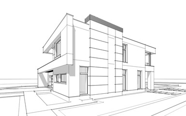 Fototapeta premium 3d rendering sketch of modern cozy house.