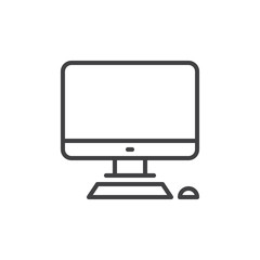 Desktop computer line icon, outline vector sign, linear style pictogram isolated on white. Workplace symbol, logo illustration. Editable stroke. Pixel perfect graphics