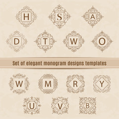 Set of luxury, elegant monogram design templates. Labels and logos. Vector illustration.