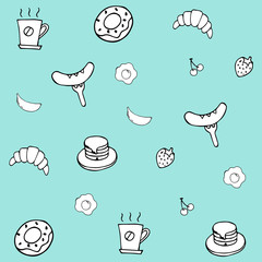 Hand Drawing Breakfast Doodle background illustrator vector design.