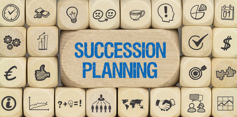 Succession Planning / Würfel mit Symbole - obrazy, fototapety, plakaty