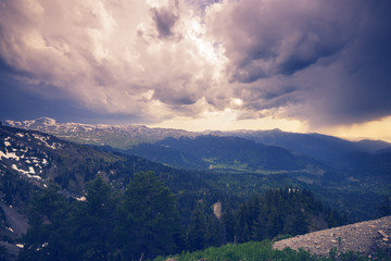 Mountain landscape in purple tones