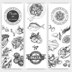 Vector illustration sketch - pasta. Card menu italian restaurant. Banner italan food.