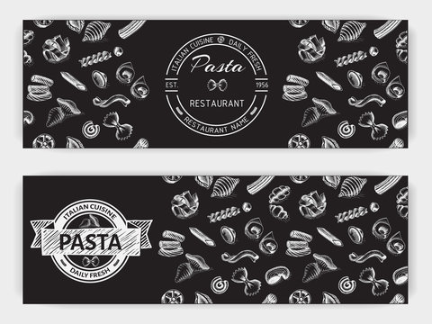 Vector illustration sketch - pasta. Banner Italian food.