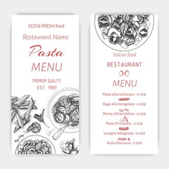 Vector illustration sketch - pasta. Card menu italian restaurant. Banner italan food.