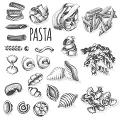 Vector illustration sketch - pasta. Set Italian food.