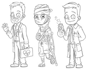 Cartoon doctor patient scientist character vector set