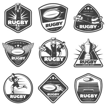 Vintage Monochrome Rugby Labels Set
