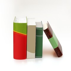 Stack of books on white background