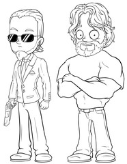 Cartoon strong secret agents character vector set