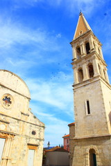 Fototapeta premium Church and bell tower in Stari Grad, Island Hvar, Croatia
