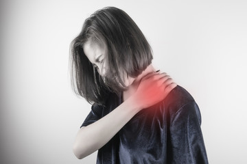 Woman with shoulder pain. Healthcare, Medical and sickness concept
