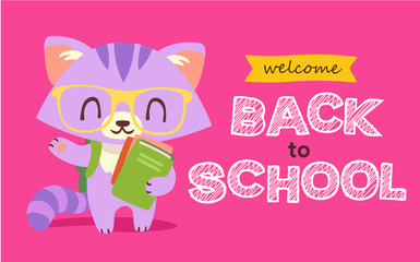 Obraz na płótnie Canvas vector welcome back to school nerd cat vector illustration